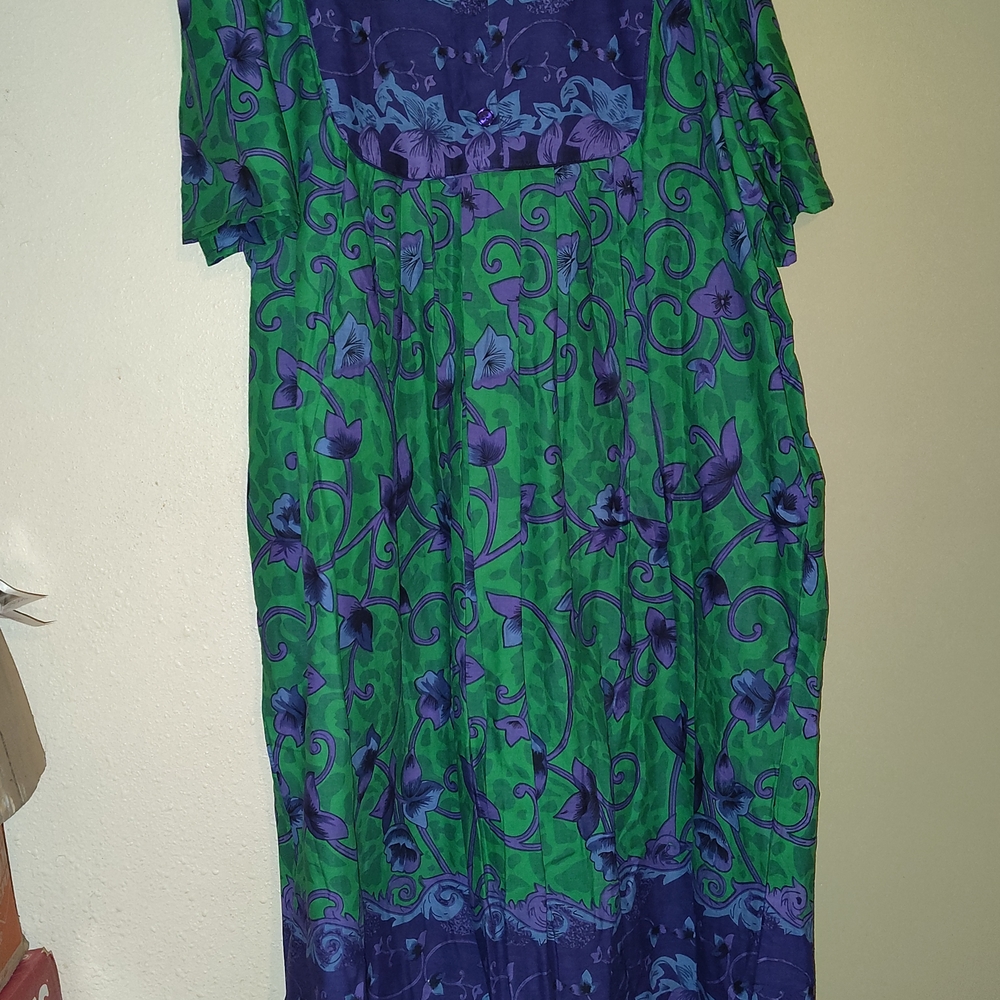 Only Necessities Green and Purple Floral Pajama Dress